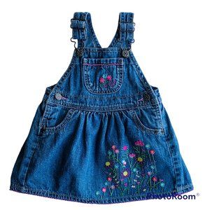 Vintage OshKosh B'Gosh Vestbak Overalls Floral Embroidered Denim Jumper 12 Month